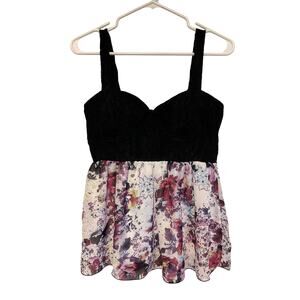 Studio Y Womans Corset Style Babydoll Top Black Floral Lace Chiffon Y2k Size M